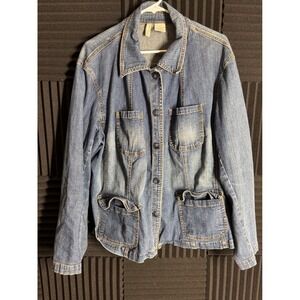 St John's Bay Womens Stretch Denim Jacket Multi Pocket Size XXL